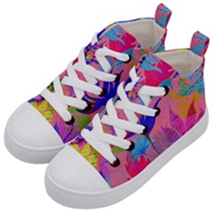 Pink And Blue Floral Kids  Mid-top Canvas Sneakers