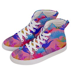 Pink And Blue Floral Men s Hi-top Skate Sneakers