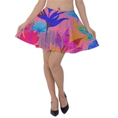 Pink And Blue Floral Velvet Skater Skirt