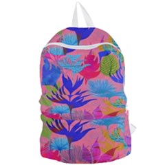 Pink And Blue Floral Foldable Lightweight Backpack
