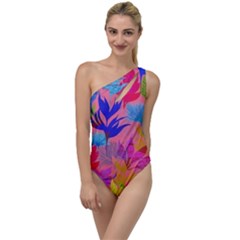 Pink And Blue Floral To One Side Swimsuit