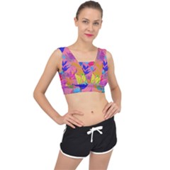 Pink And Blue Floral V-back Sports Bra