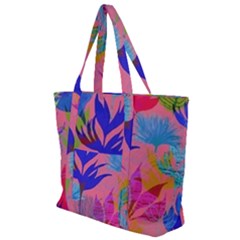 Pink And Blue Floral Zip Up Canvas Bag