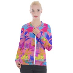 Pink And Blue Floral Casual Zip Up Jacket