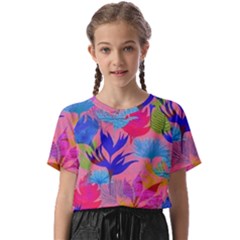 Pink And Blue Floral Kids  Basic T-shirt