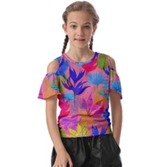 Pink And Blue Floral Kids  Butterfly Cutout T-shirt