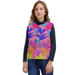 Pink And Blue Floral Kid s Button Up Puffer Vest	