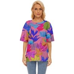 Pink And Blue Floral Oversized Basic T-shirt