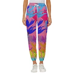 Pink And Blue Floral Women s Cropped Drawstring Pants