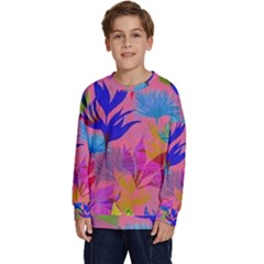 Pink And Blue Floral Kids  Crewneck Sweatshirt