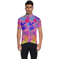 Pink And Blue Floral Men s Short Sleeve Cycling Jersey