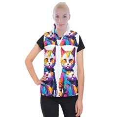 Wild Cat Women s Button Up Vest by Sosodesigns19