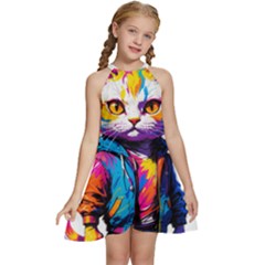 Wild Cat Kids  Halter Collar Waist Tie Chiffon Dress by Sosodesigns19