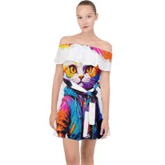 Wild Cat Off Shoulder Chiffon Dress by Sosodesigns19