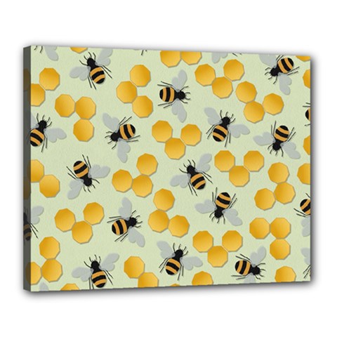 Bees Pattern Honey Bee Bug Honeycomb Honey Beehive Canvas 20  X 16  (stretched) by Bedest
