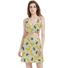 Bees Pattern Honey Bee Bug Honeycomb Honey Beehive Velour Cutout Dress