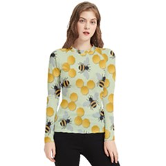 Bees Pattern Honey Bee Bug Honeycomb Honey Beehive Women s Long Sleeve Rash Guard