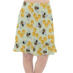 Bees Pattern Honey Bee Bug Honeycomb Honey Beehive Fishtail Chiffon Skirt