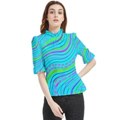 Pattern Swirl Pink Green Aqua Frill Neck Blouse