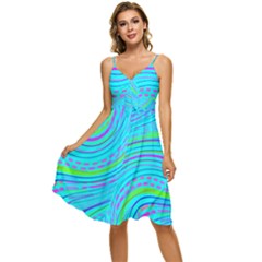 Pattern Swirl Pink Green Aqua Sleeveless Tie Front Chiffon Dress