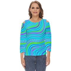 Pattern Swirl Pink Green Aqua Cut Out Wide Sleeve Top