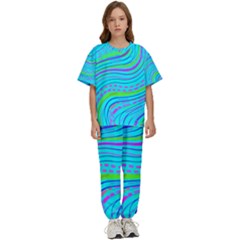 Pattern Swirl Pink Green Aqua Kids  T-shirt And Pants Sports Set