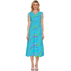 Pattern Swirl Pink Green Aqua V-neck Drawstring Shoulder Sleeveless Maxi Dress by Ndabl3x