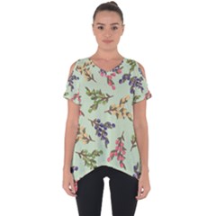 Berries Flowers Pattern Print Cut Out Side Drop T-shirt