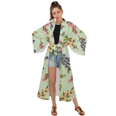 Berries Flowers Pattern Print Maxi Kimono