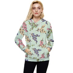 Berries Flowers Pattern Print Women s Lightweight Drawstring Hoodie