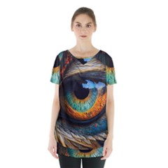 Eye Bird Feathers Vibrant Skirt Hem Sports Top