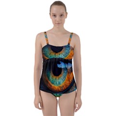 Eye Bird Feathers Vibrant Twist Front Tankini Set by Hannah976