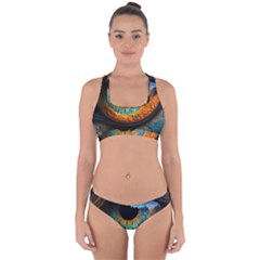 Eye Bird Feathers Vibrant Cross Back Hipster Bikini Set