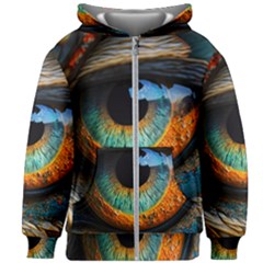 Eye Bird Feathers Vibrant Kids  Zipper Hoodie Without Drawstring