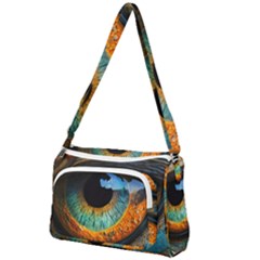 Eye Bird Feathers Vibrant Front Pocket Crossbody Bag