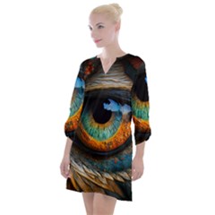 Eye Bird Feathers Vibrant Open Neck Shift Dress