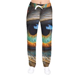 Eye Bird Feathers Vibrant Women Velvet Drawstring Pants