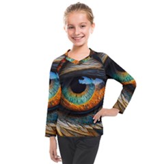 Eye Bird Feathers Vibrant Kids  Long Mesh T-shirt