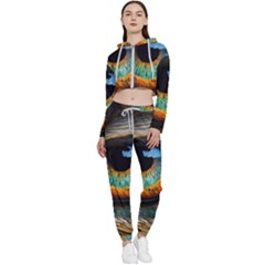 Eye Bird Feathers Vibrant Cropped Zip Up Lounge Set