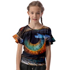 Eye Bird Feathers Vibrant Kids  Cut Out Flutter Sleeves