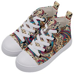 Paisley Print Musical Notes Kids  Mid-top Canvas Sneakers