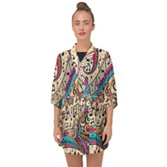 Paisley Print Musical Notes Half Sleeve Chiffon Kimono