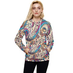 Paisley Print Musical Notes Women s Lightweight Drawstring Hoodie