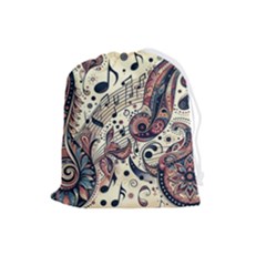 Paisley Print Musical Notes8 Drawstring Pouch (large) by RiverRootz