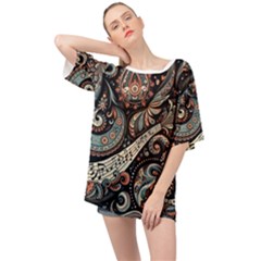 Paisley Print Musical Notes7 Oversized Chiffon Top