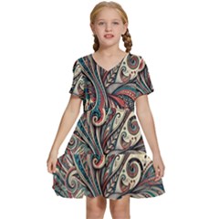 Paisley Print Musical Notes6 Kids  Short Sleeve Tiered Mini Dress by RiverRootz