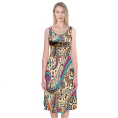 Paisley Print Musical Notes Midi Sleeveless Dress by RiverRootz