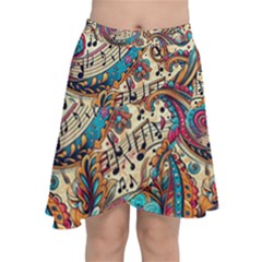 Paisley Print Musical Notes Chiffon Wrap Front Skirt by RiverRootz