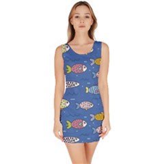 Sea Fish Blue Submarine Animals Patteen Bodycon Dress