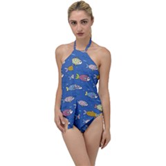 Sea Fish Blue Submarine Animals Patteen Go With The Flow One Piece Swimsuit